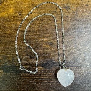 Rose Quartz Heart Pendant Necklace 30” Stainless Steel Chain